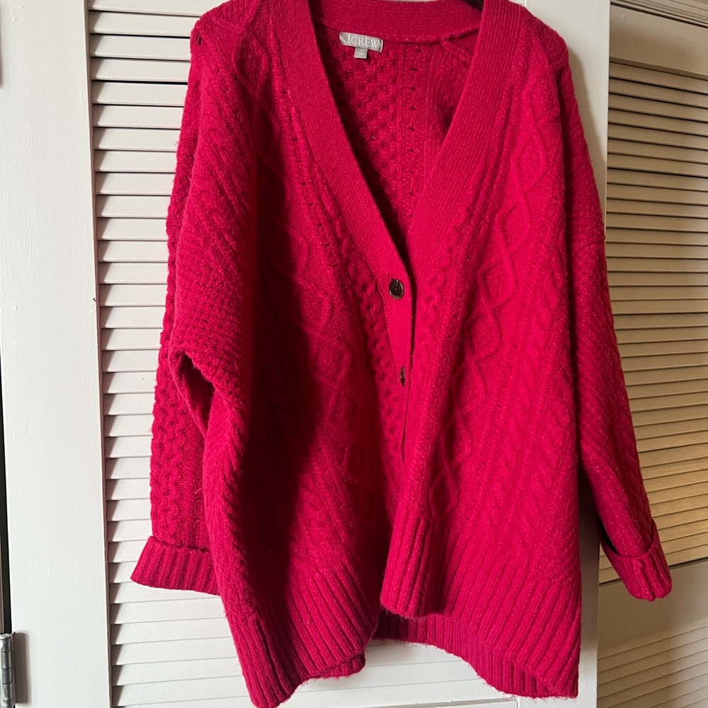 J. Crew Vibrant Fuchsia Cable Knit Oversized Cardigan